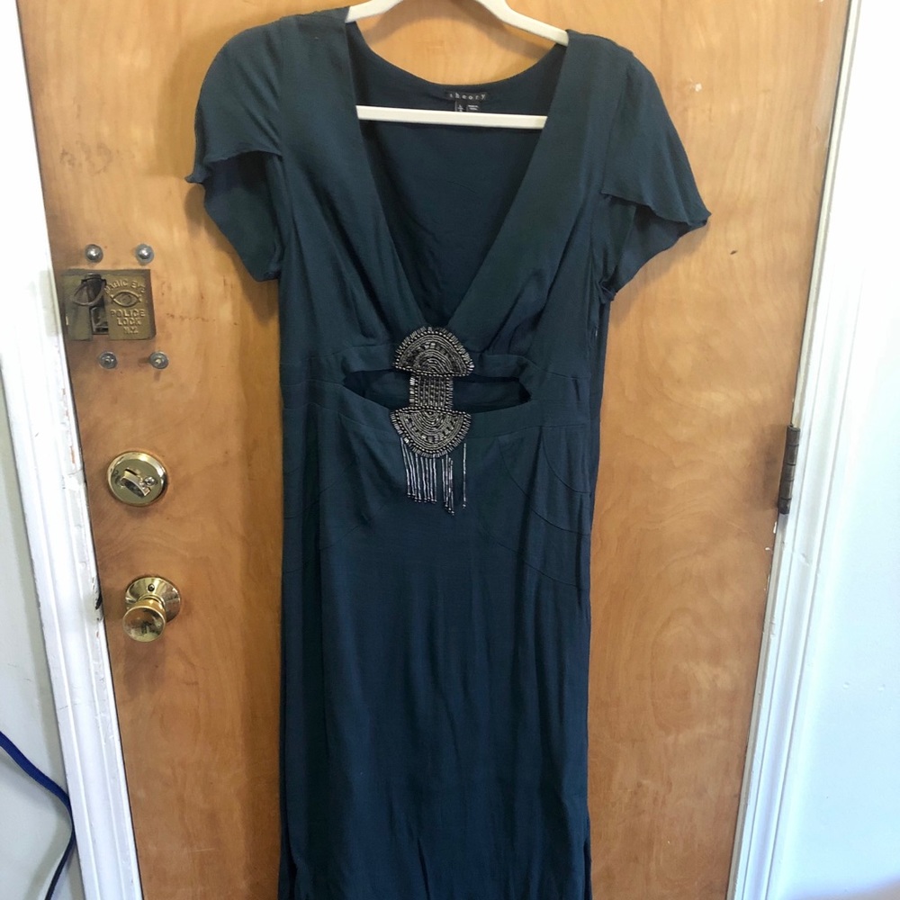 NWOT Theory green midi dress w cutout Large